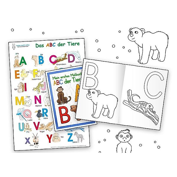 Das ABC der Tiere Lernposter DIN A3 laminiert + Malbuch DIN A4, 2 Teile, E&Z-Verlag GmbH