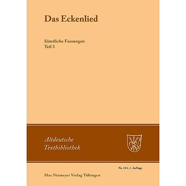 Das Eckenlied / Altdeutsche Textbibliothek Bd.111