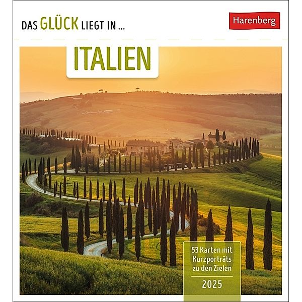 Das Glück liegt in Italien Postkartenkalender 2025 - Wochenkalender mit 53 Postkarten, 53 besondere Orte entdecken, Martina Schnober-Sen