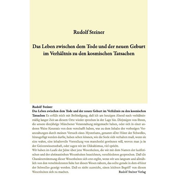 Das Leben zwischen dem Tode und der neuen Geburt im Verhältnis zu den kosmischen Tatsachen, Rudolf Steiner