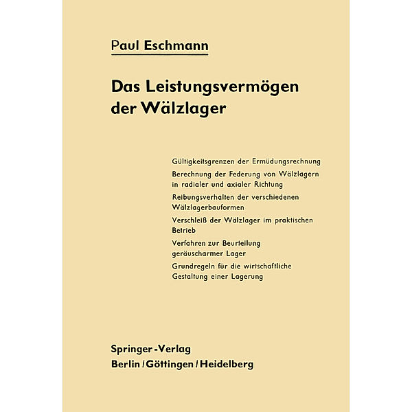 Das Leistungsvermögen der Wälzlager, Paul Eschmann