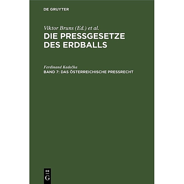 Das österreichische Preßrecht, Ferdinand Kadecka