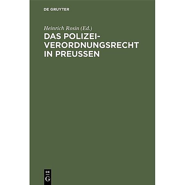 Das Polizeiverordnungsrecht in Preußen