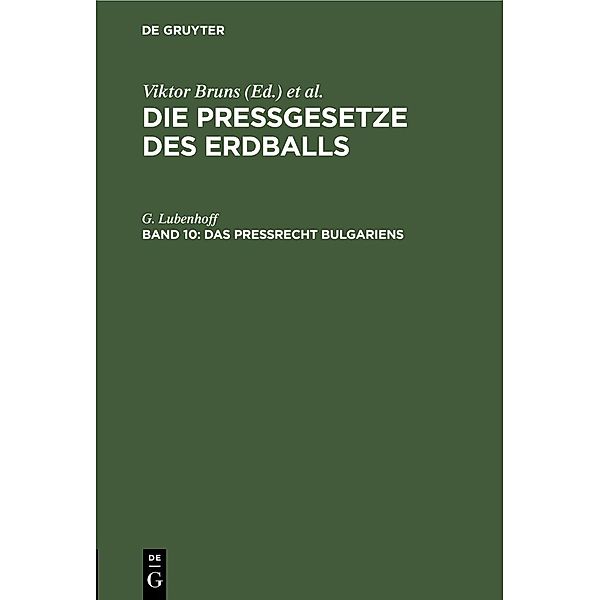 Das Preßrecht Bulgariens, G. Lubenhoff