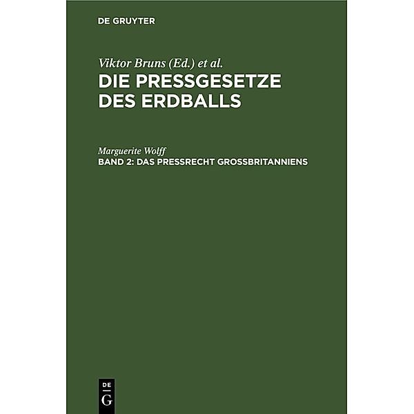 Das Pressrecht Grossbritanniens, Marguerite Wolff