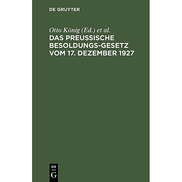 Das preußische Besoldungsgesetz vom 17. Dezember 1927