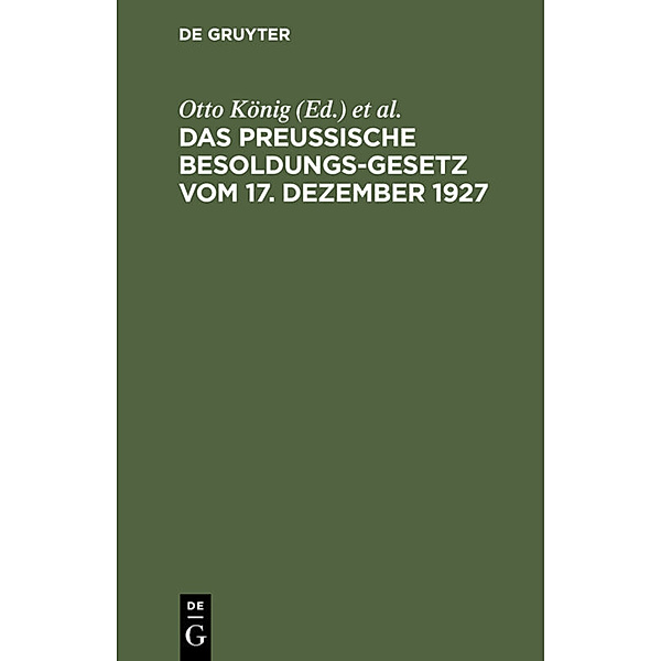 Das preussische Besoldungsgesetz vom 17. Dezember 1927