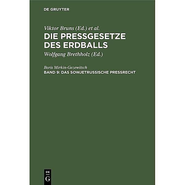 Das sowjetrussische Preßrecht, Boris Mirkin-Gezewitsch