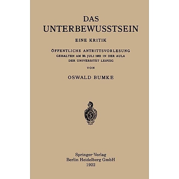 Das Unterbewusstsein, Oswald Bumke
