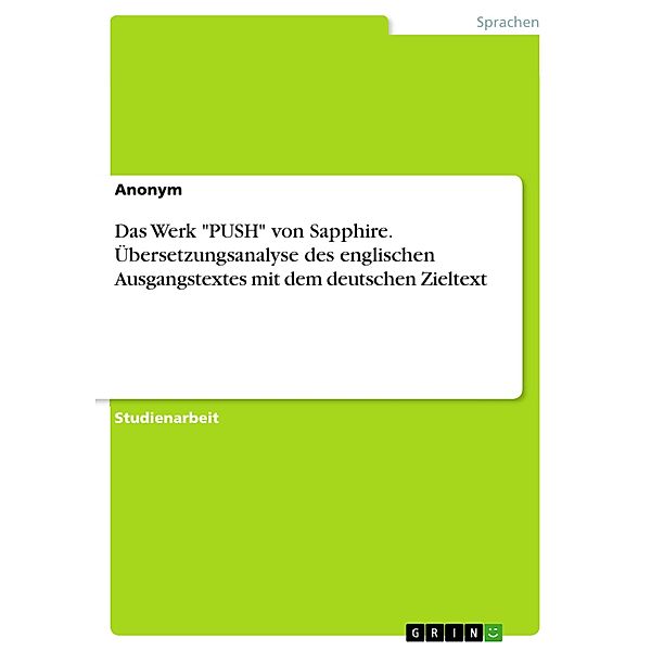 Das Werk PUSH von Sapphire. Übersetzungsanalyse des englischen Ausgangstextes mit dem deutschen Zieltext