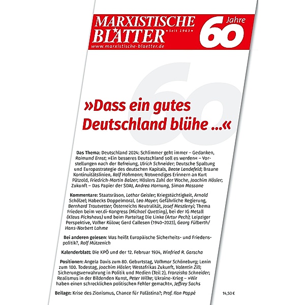 »Dass ein gutes Deutschland blühe ...« / Marxistische Blätter Bd.1_2024