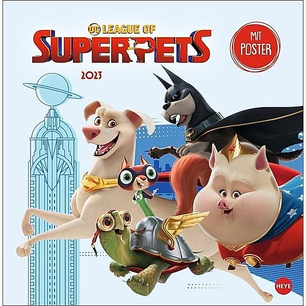 DC Superpets Broschurkalender 2023. Termin-Kalender zum Aufhängen mit den coolen Vierbeinern aus dem Film. Platz für Not