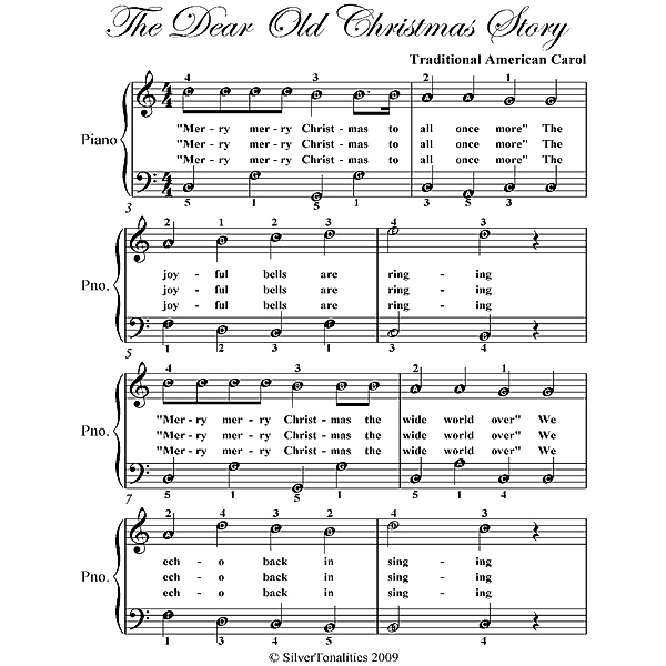 Dear Old Christmas Story Easy Piano Sheet Music, Traditional American Carol