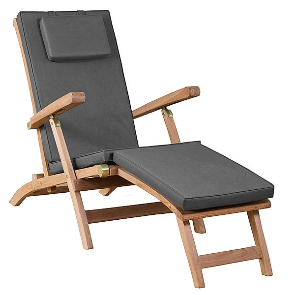 Deckchair WOODIE inkl. Auflage in grau, aus Teakholz