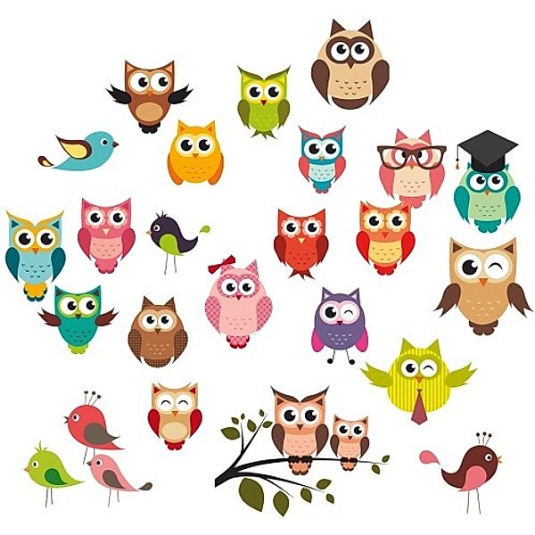 Deco Sticker Funny Owls 25x35cm