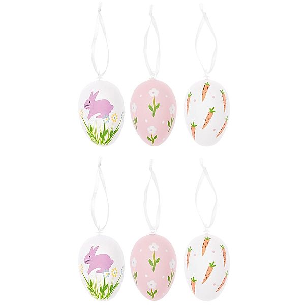 RICO DESIGN Deko-Eier OSTERN 6er-Set in weiss/rosa