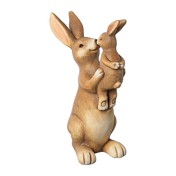 Deko-Figur Hase mit Kind KUSS aus Keramik (Farbe: natur)