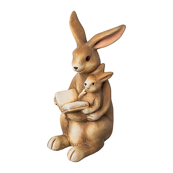 Deko-Figur Hase mit Kind und Buch aus Keramik (Farbe: natur)