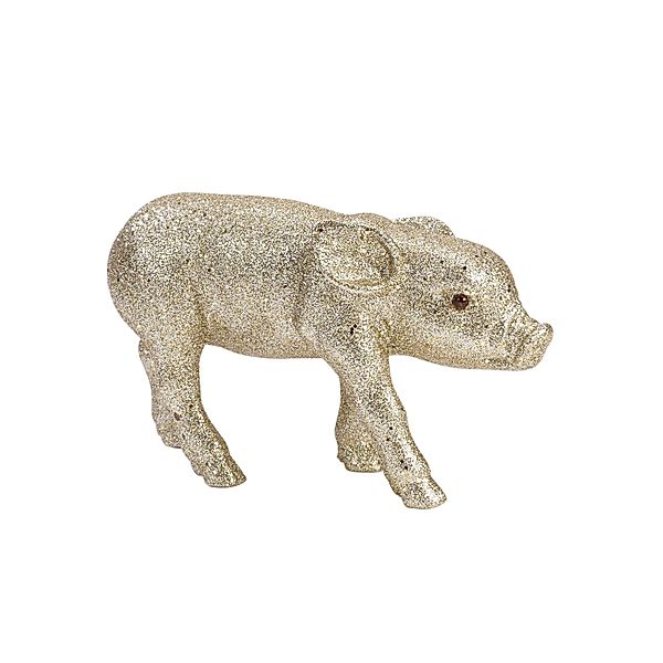 Deko-Figur Schwein Glitzer-Piggy Goldfarben