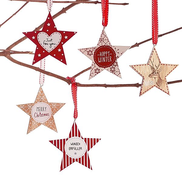 Deko-Hänger-Set, 5-tlg. Red Christmas Stars