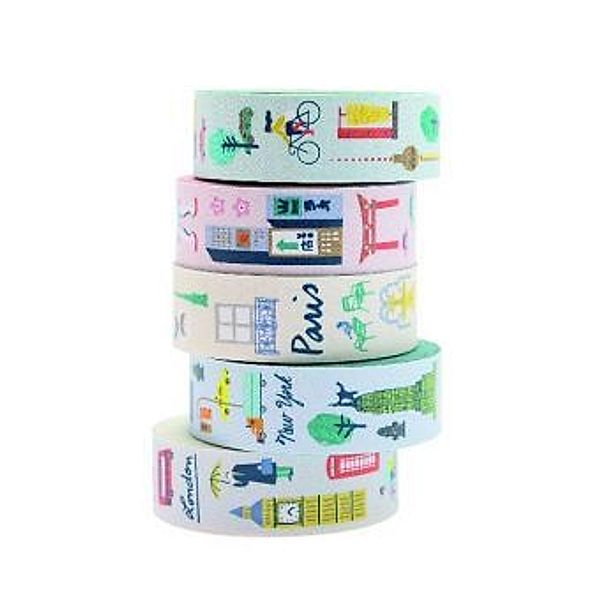 RICO DESIGN Deko-Klebeband CITIES 5er-Pack in bunt