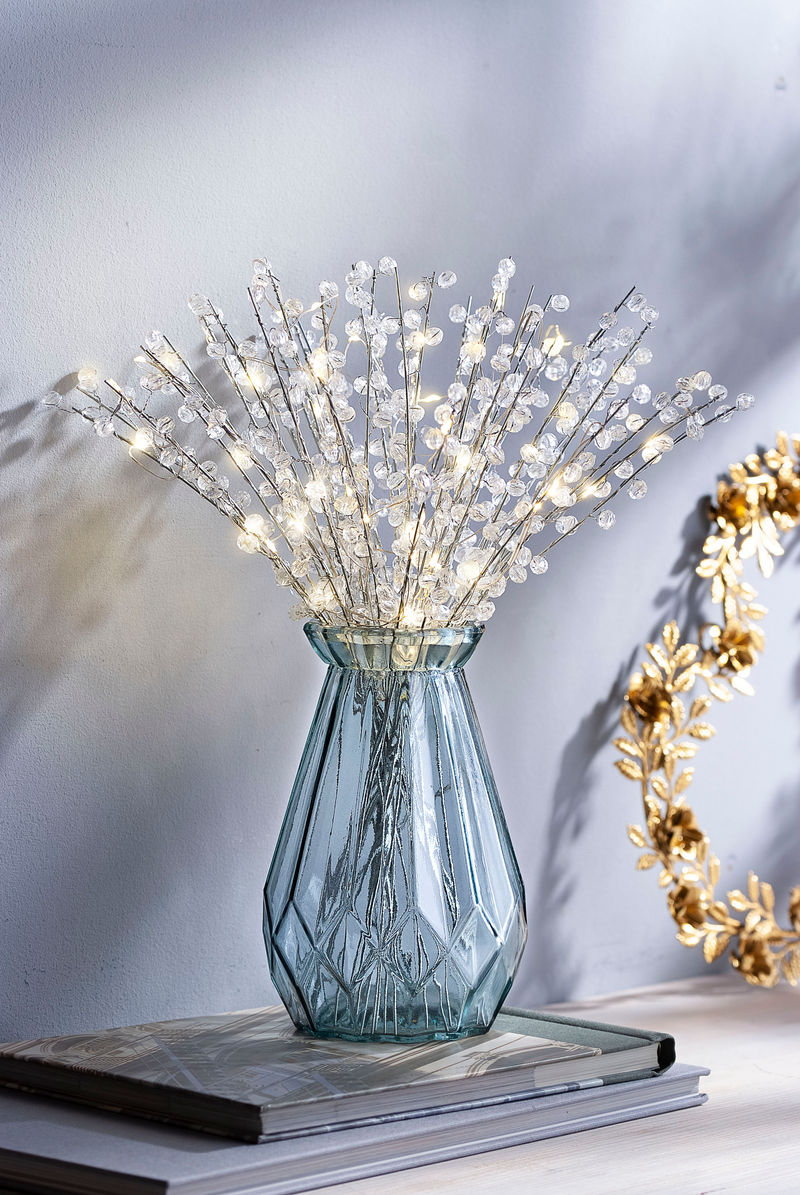 Deko-Perlenzweige mit Vase und LED-Lichterkette | Weltbild.ch