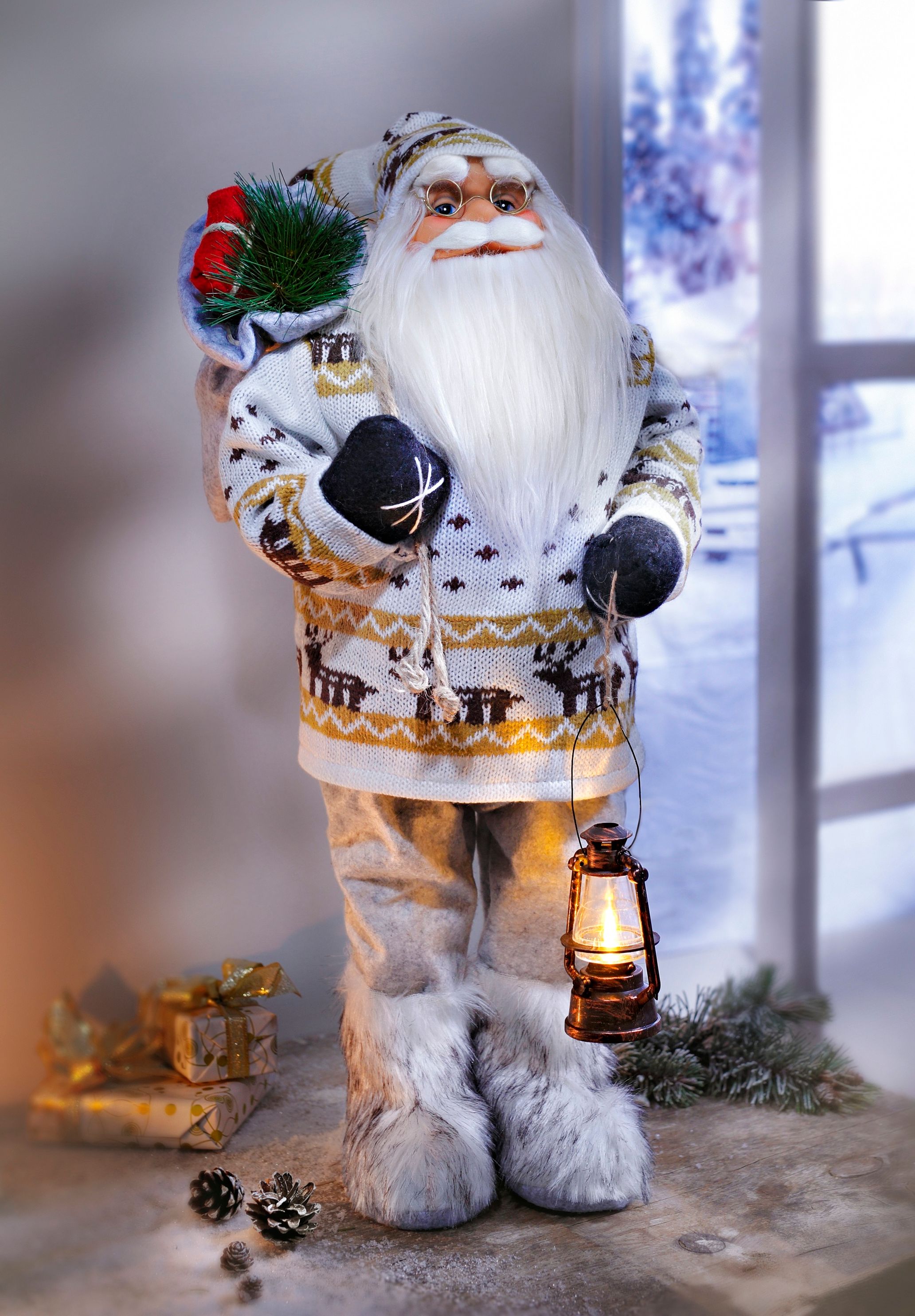 Deko-Weihnachtsmann Magnus mit LED-Laterne | Weltbild.de