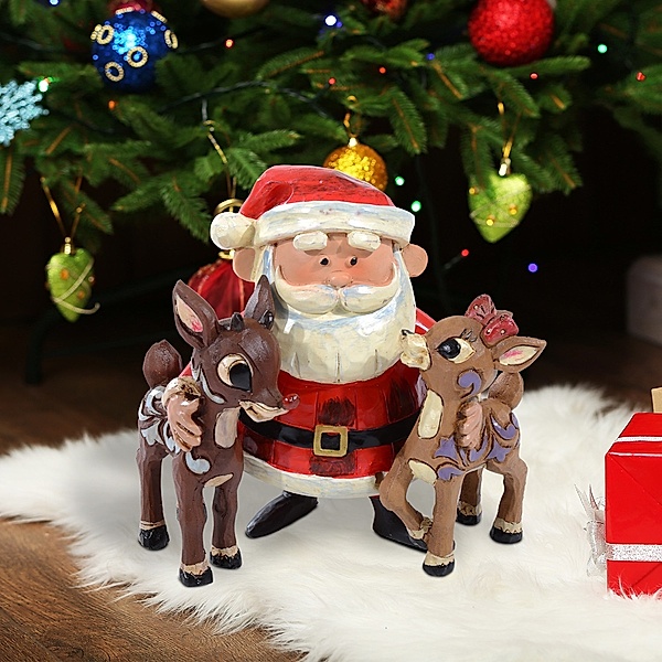 Deko Weihnachtsmann mit zwei Rentieren
