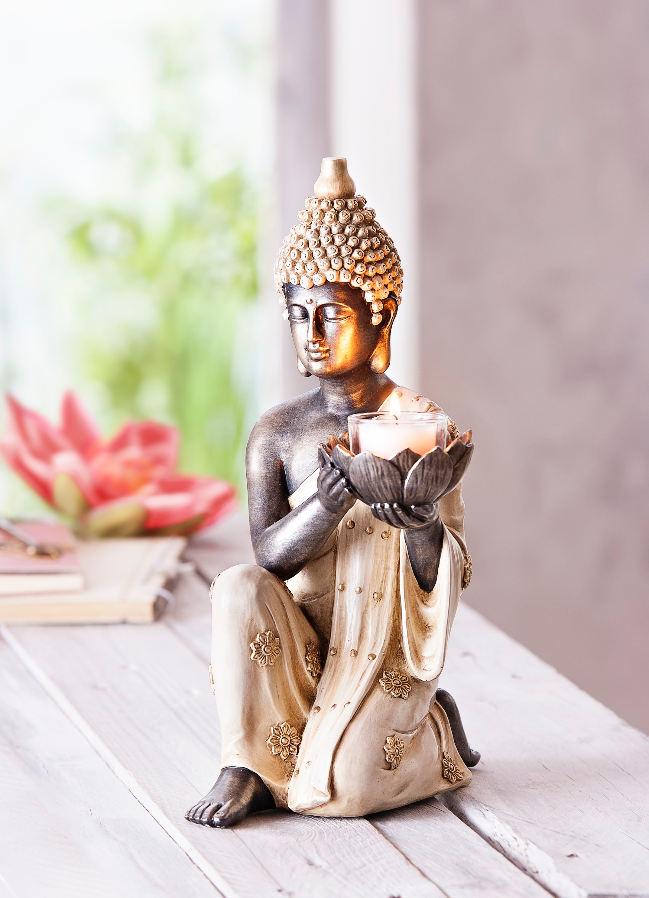 Dekofigur Buddha mit Teelichthalter bestellen