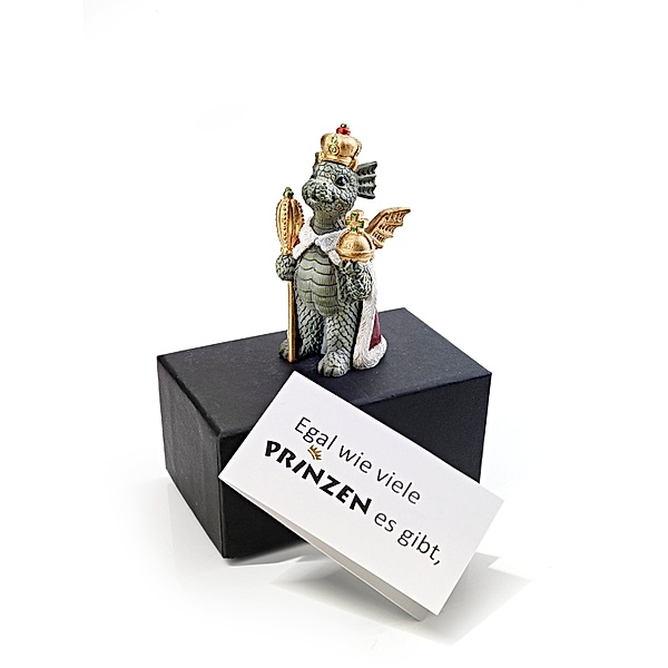 Dekofigur Drachenkönig mit Grusskarte und Geschenkbox