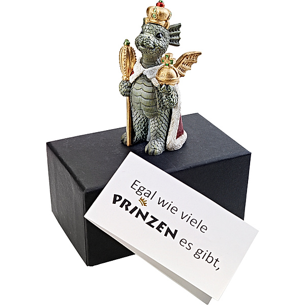 Dekofigur Drachenkönig mit Grusskarte und Geschenkbox