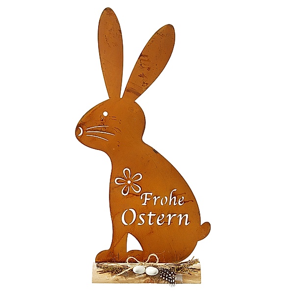 Dekofigur Hase Frohe Ostern, Naturrost, 51 cm