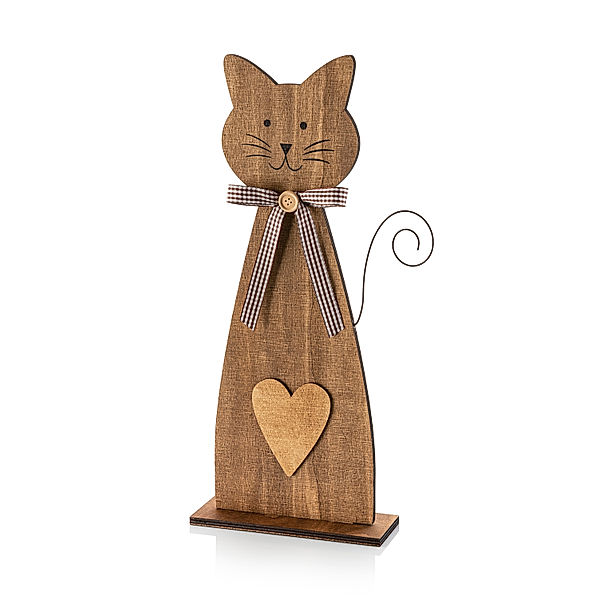 Dekofigur Katze aus Holz, 45cm
