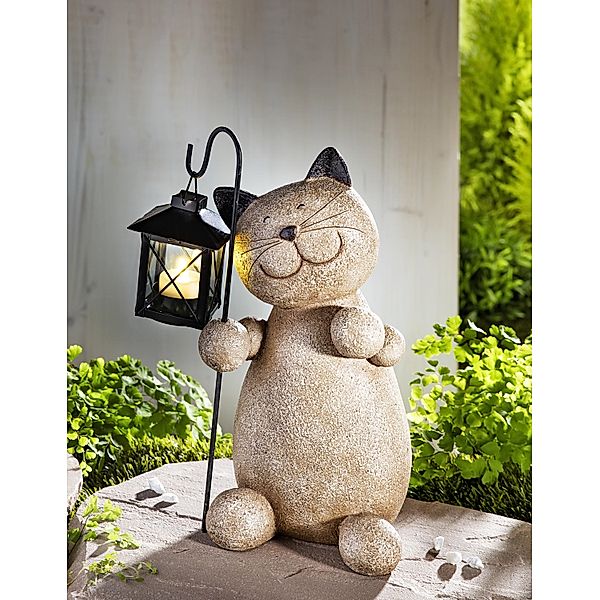 Dekofigur Katze Carlo mit LED-Laterne