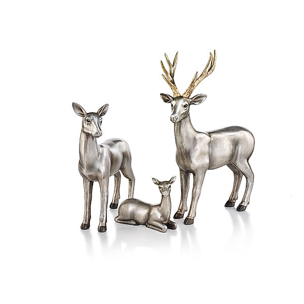 Dekofiguren Hirschfamilie 3er Set, Farbe silber