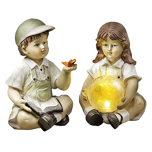 Dekofiguren Paula und Emil mit Solarbeleuchtung, 2er-Set