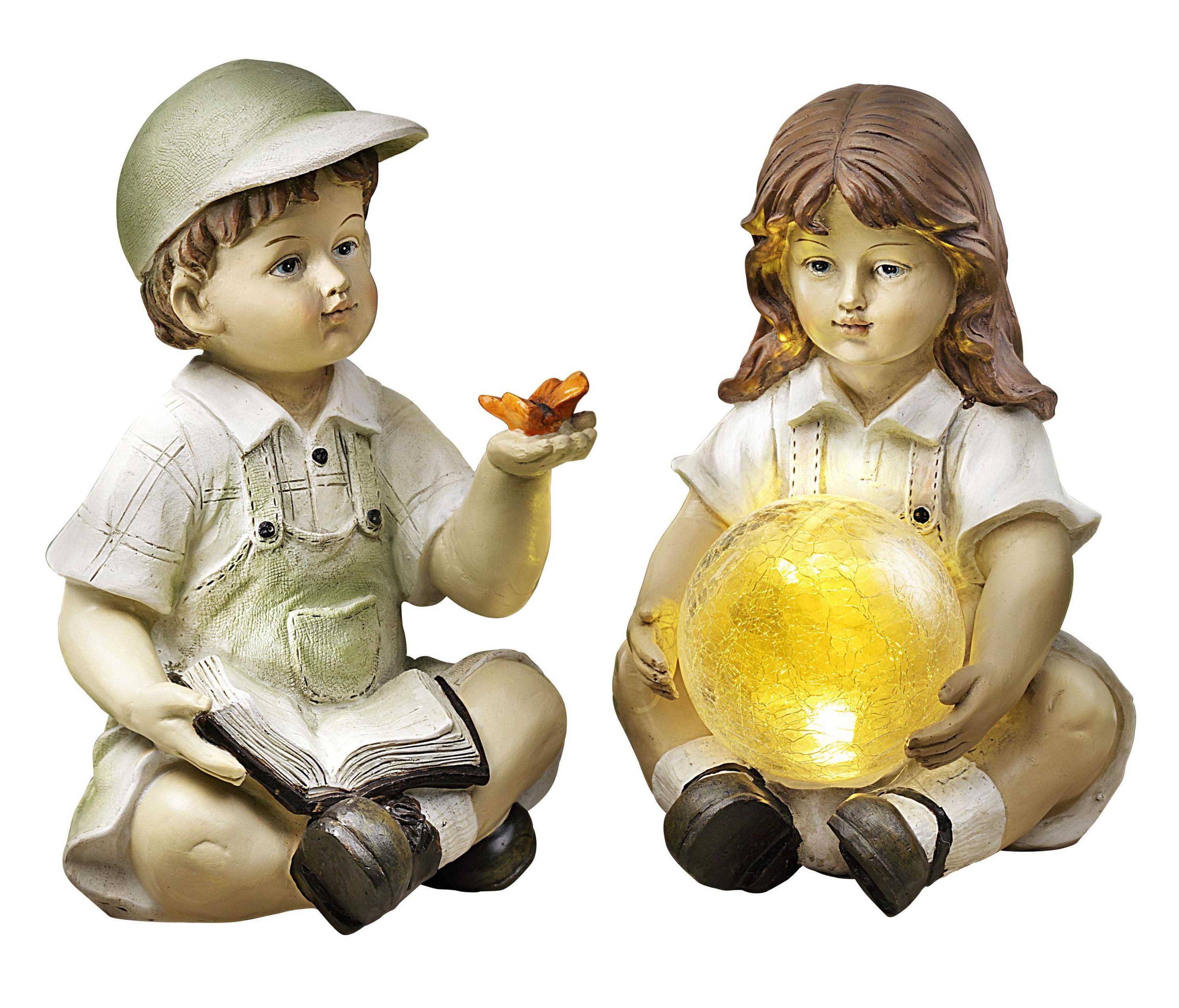 Dekofiguren Paula und Emil mit Solarbeleuchtung, 2er-Set