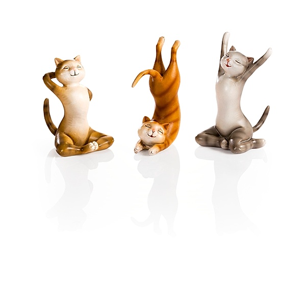 Dekofiguren Yoga-Katzen, 3er-Set