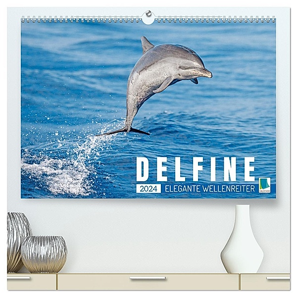 Delfine: Elegante Wellenreiter (hochwertiger Premium Wandkalender 2024 DIN A2 quer), Kunstdruck in Hochglanz, Calvendo