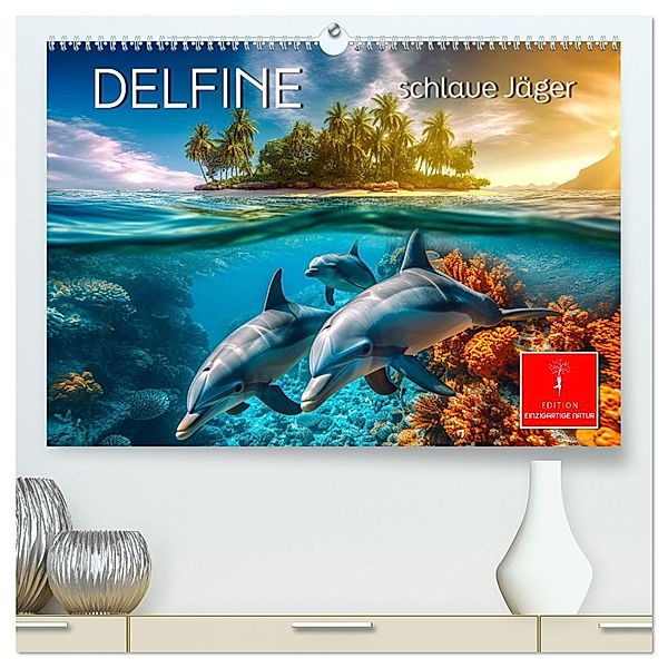 Delfine - schlaue Jäger (hochwertiger Premium Wandkalender 2025 DIN A2 quer), Kunstdruck in Hochglanz, Calvendo, Peter Roder
