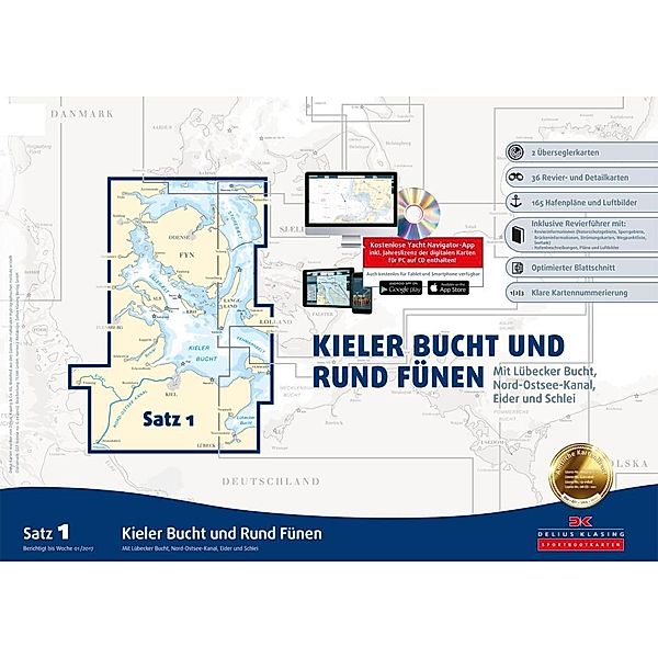 Delius Klasing-Sportbootkarten: Kieler Bucht und Rund Fünen (Ausgabe 2017), m. CD-ROM