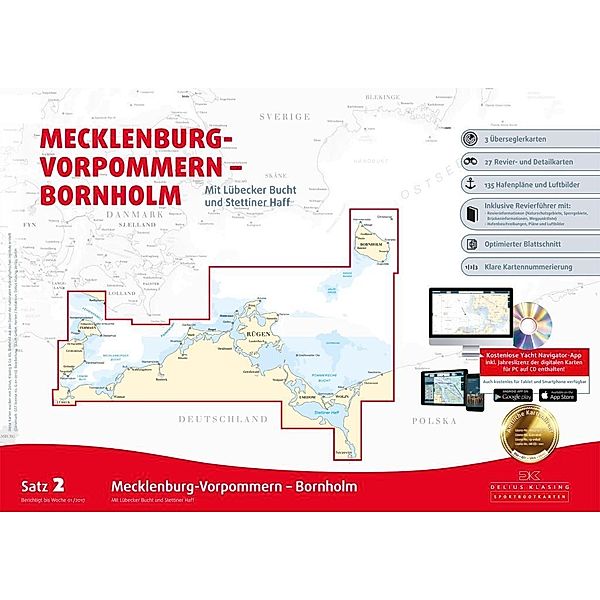 Delius Klasing-Sportbootkarten: Mecklenburg-Vorpommern - Bornholm Ausgabe 2017 (berichtigt bis Woche 1/2017), m. CD-ROM