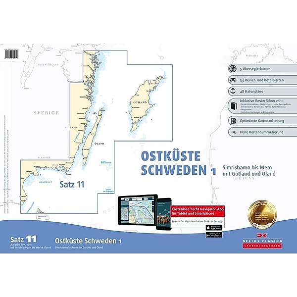 Delius Klasing-Sportbootkarten: Ostküste Schweden Ausgabe 2016/2017 (berichtigt bis 1/2016)