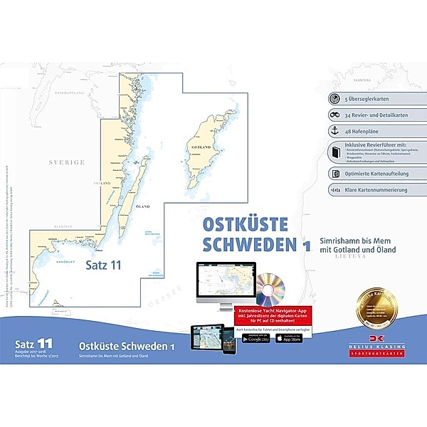 Delius Klasing-Sportbootkarten: Ostküste Schweden Ausgabe 2017/2018 (berichtigt bis 1/2017, m. CD-ROM