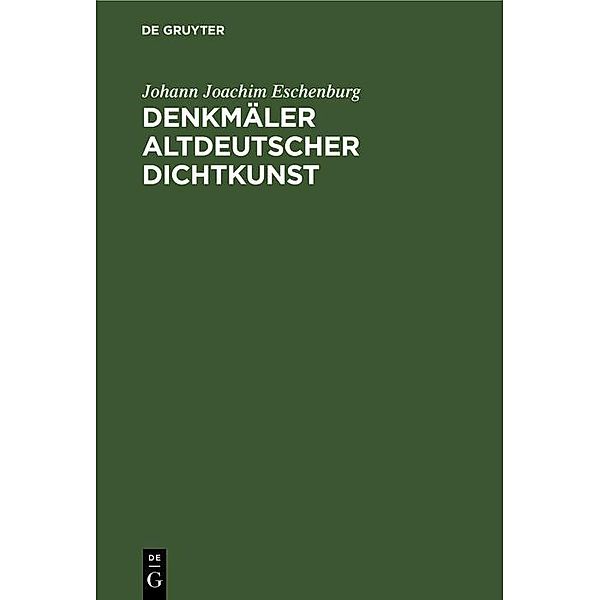 Denkmäler Altdeutscher Dichtkunst, Johann Joachim Eschenburg