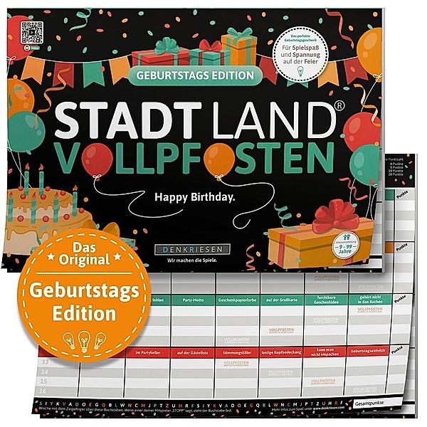 D&R DENKRIESEN Denkriesen - Stadt Land Vollpfosten® Geburtstags Edition - Happy Birthday. (Kinderspiel)
