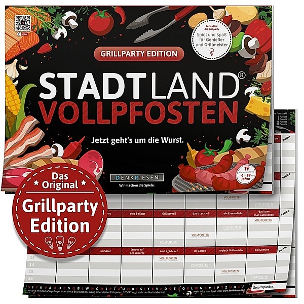 D&R DENKRIESEN Denkriesen - Stadt Land Vollpfosten® Grillparty Edition - Jetzt geht's um die Wurst. (Kinderspiel)