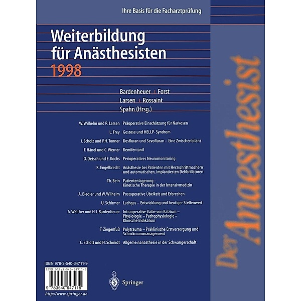 Der Anaesthesist Weiterbildung für Anästhesisten 1998