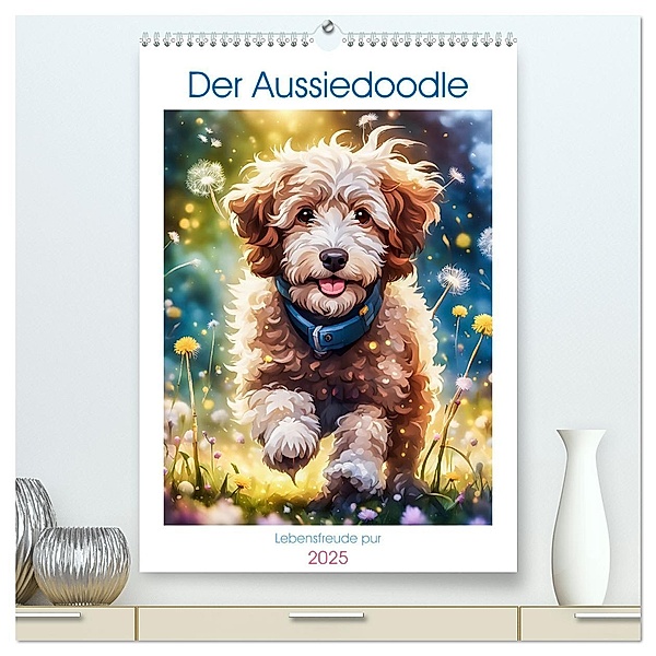 Der Aussiedoodle - Lebensfreude pur (hochwertiger Premium Wandkalender 2025 DIN A2 hoch), Kunstdruck in Hochglanz, Calvendo, Angelika Beuck