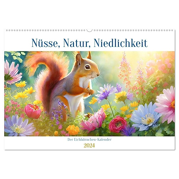 Der Eichhörnchen-Kalender (Wandkalender 2024 DIN A2 quer), CALVENDO Monatskalender, Calvendo, Motomi AI